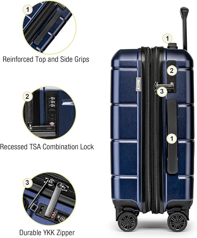 KYME Hardside Expandable Carry On Luggage 22x14x9 Airline Approved 20 Inch