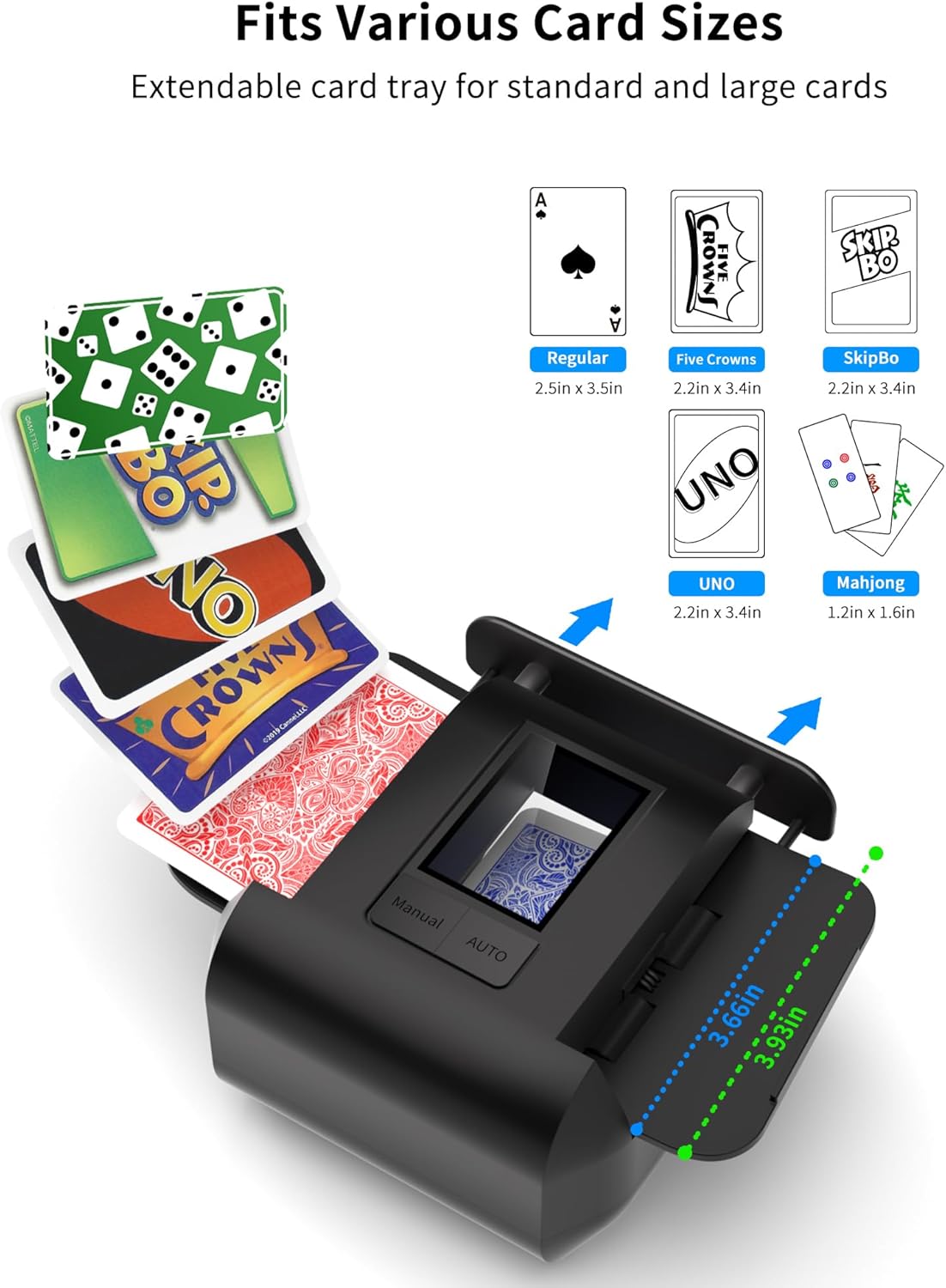 Automatic Card Shuffler Machine for 1–2 Decks, USB-C Rechargeable, Heavy Duty, Low Noise, Portable – Works with UNO, Phase 10, Skip-Bo, Blackjack, Standard Playing Cards & More