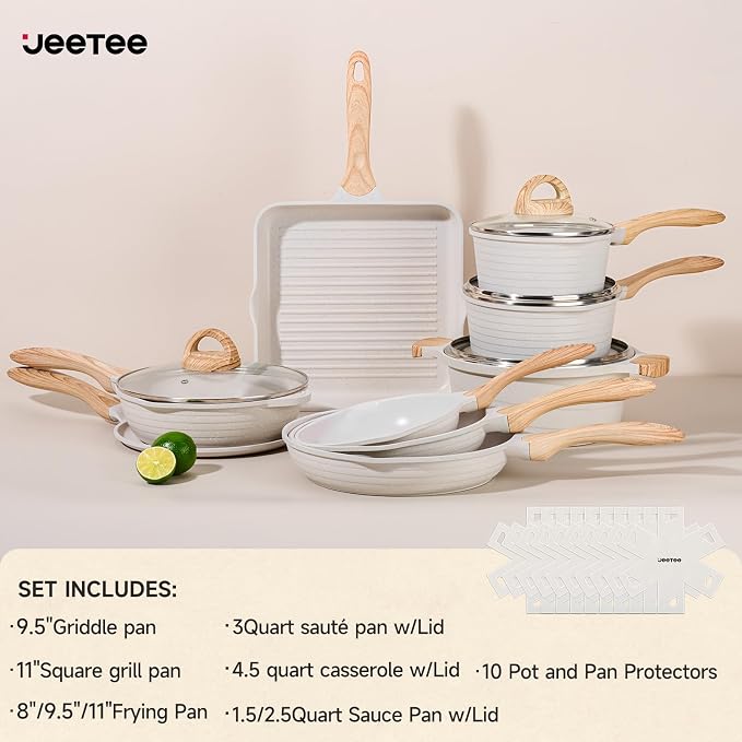 JEETEE 23pcs Pots and Pans Set Non Stick, w/Frying Pans, Sauté & Griddle &