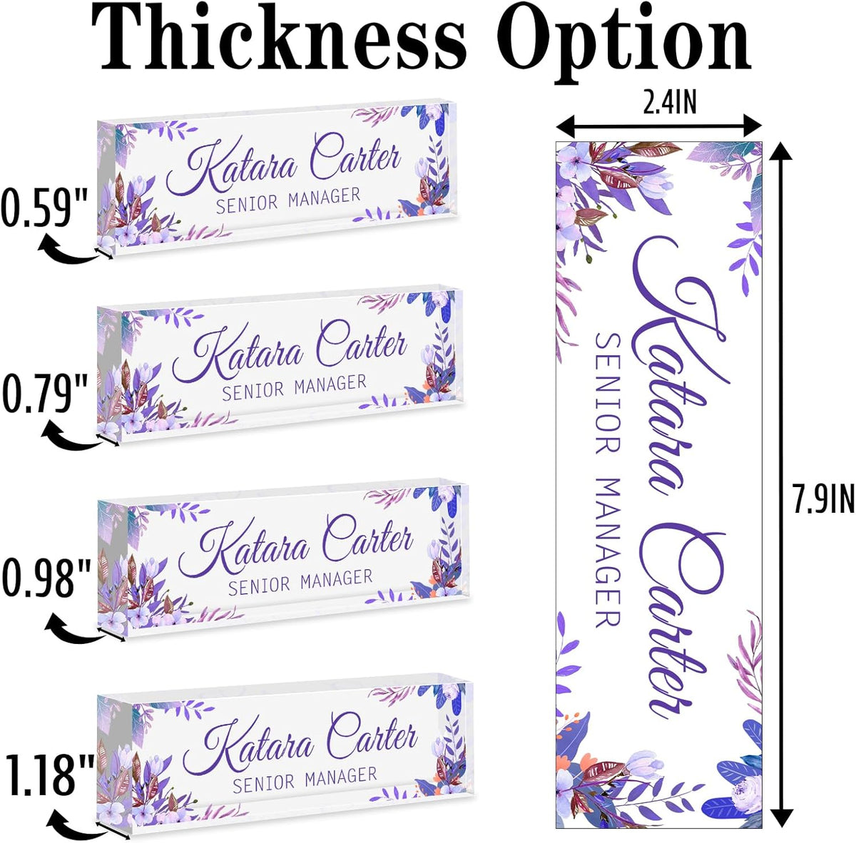 Name Plate for Desk Personalized, Acrylic Desk Decorations, Employee Appreciation Gifts, Custom Office Gifts for Coworkers, Boss, Teacher, Nurse (Purple Leaves)