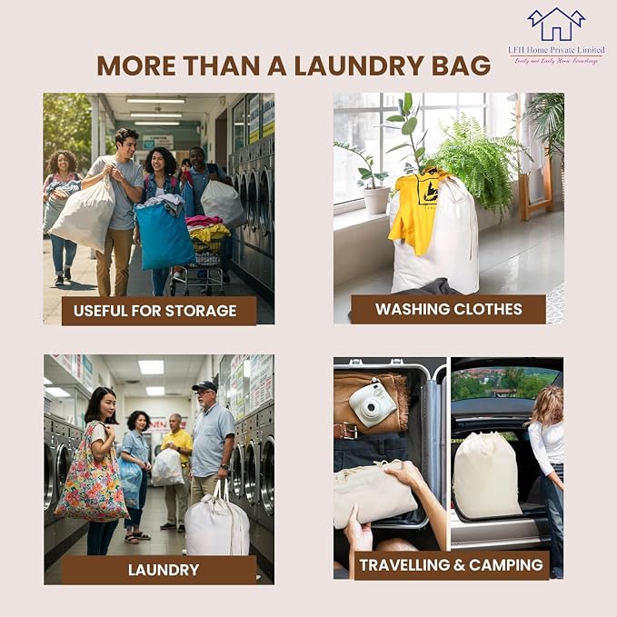 LFH Home Cotton Canvas Large Laundry Bag