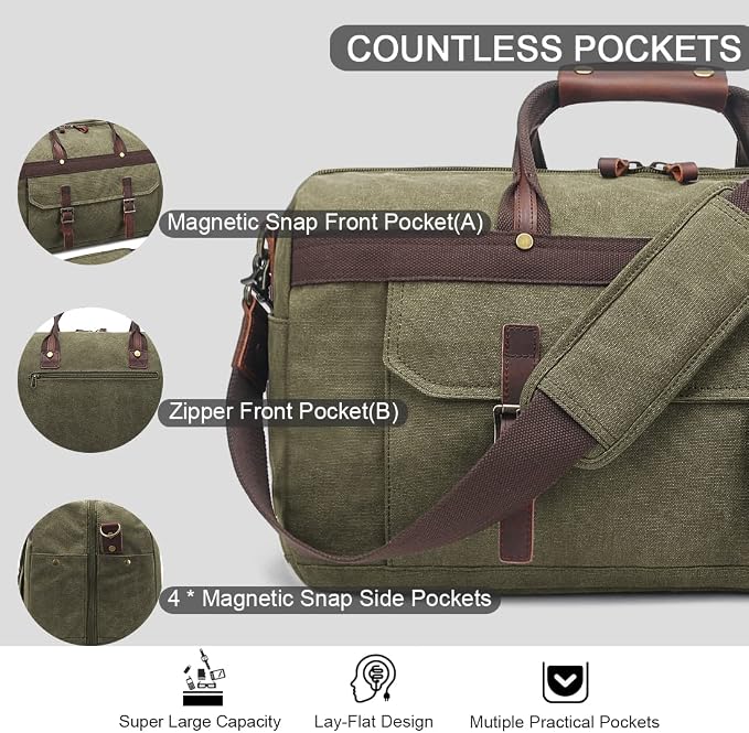 Duffle Bag for Men Waterproof Genuine Leather Canvas Travel Duffel Bags for