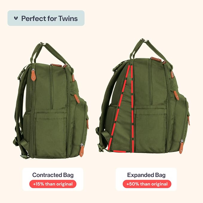 BabbleRoo Extra Large Diaper Bag Backpack, Expandable Baby Bag