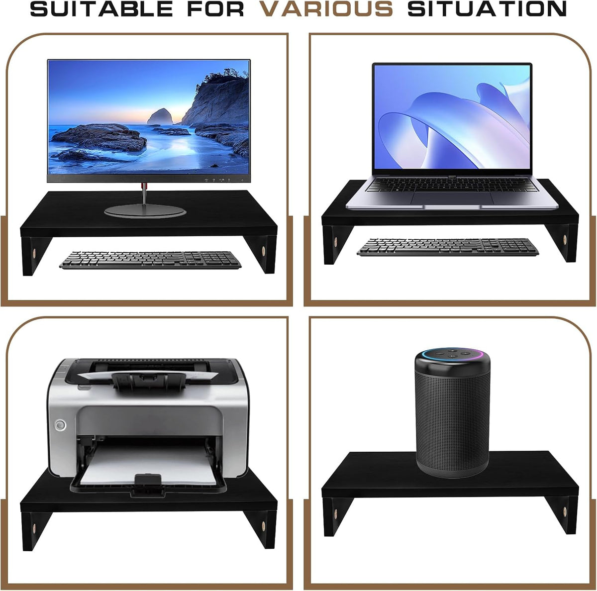 Monitor Stand Riser, Computer Stand, Desk Organizers and Accessories, Laptop Shelf Computer Monitor Riser with Storage for TV Screen PC Printer (Black-15.75inch)