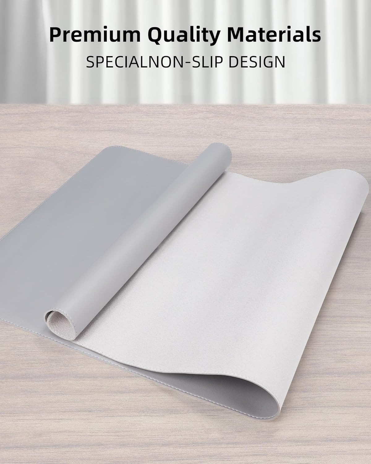 Leather Desk Pad Protector-48 x 24" Computer Desk Mat, Large Mouse Pad, Non-Slip Desk Pad, Waterproof PU Leather Desk Blotter Mat, Desk Cover Mat for Office and Home (Light Grey)