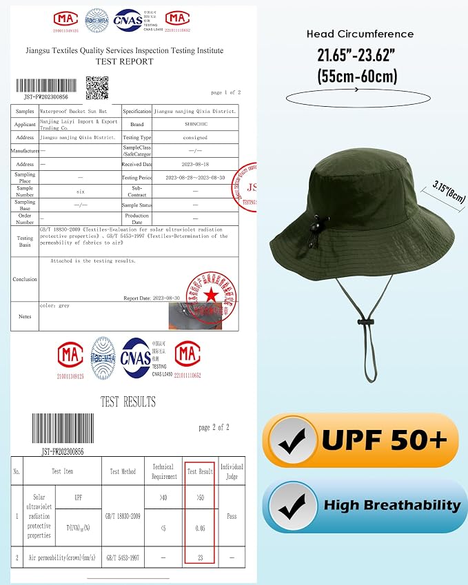 Water-Resistant Sun UPF 50+ Bucket Hat Protection Packable Brimmed Boonie