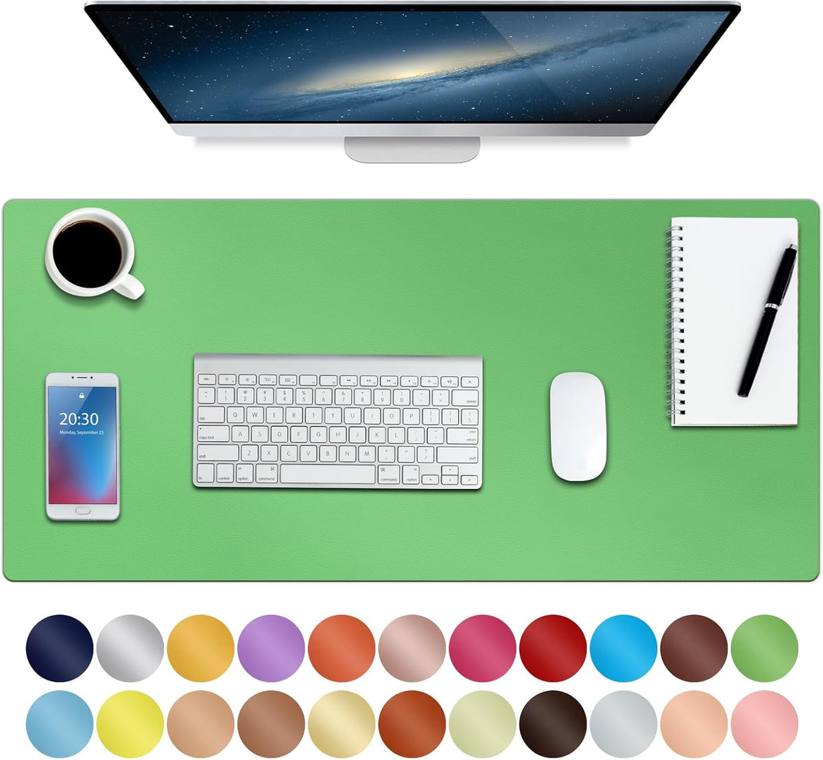 Boutilon Leather Desk Pad Protector,Non-Slip Mouse Pad,Laptop Desk Pad,Office Mouse Mat,Waterproof Leather Desk Blotter,Desk Writing Pad for Office and Home (S-Light Green,24"x 14")