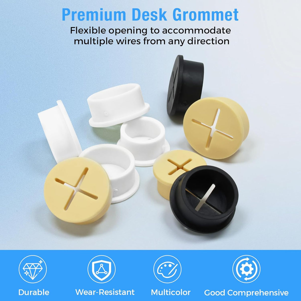 Desk Grommet, 3/4 in 20 mm Silicone Rubber Grommets, White Desk Hole Cover for Cables, Flexible Wall Cord Pass Through Grommet for Office Table Computer Home Furniture Wire Organizer-8 Pcs