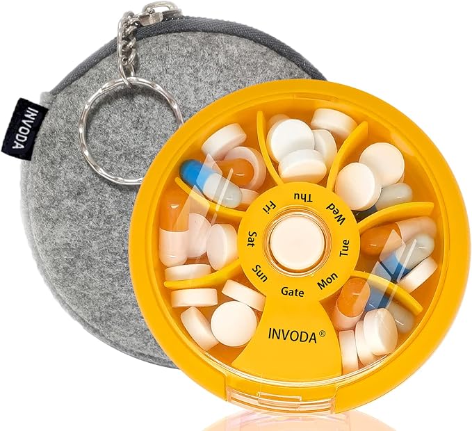 INVODA Weekly Pill Organizer 7 Compartment Rotating Pill Box