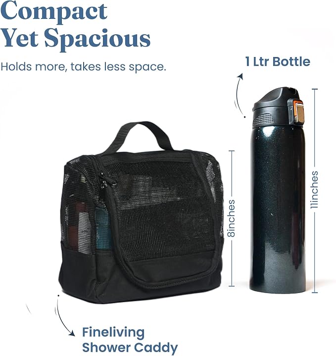 The Fine Living Co. Portable Hanging Shower Caddy Organizer Bag Quick Dry Mesh