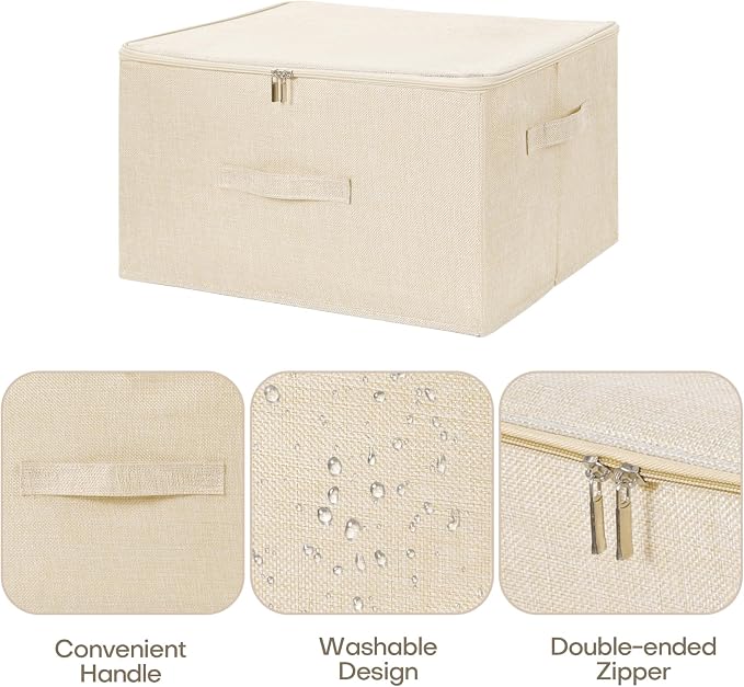 ANMINY 2PCS Storage Bins with Zipper Lids 36 Qt Lidded Fabric Storage Boxes