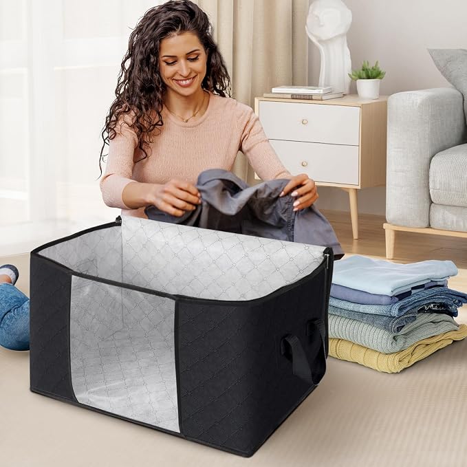 Fab totes 6 Pack Clothes Storage, Foldable Thick Fabric Blanket Storage Bags