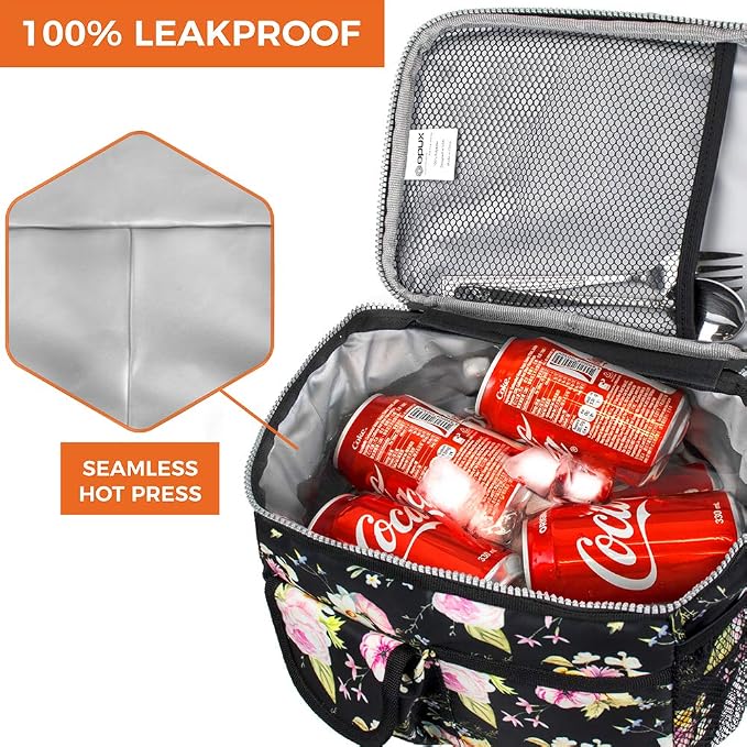 opux Lunch Bag Women Insulated, Adult Lunch Box Cooler, Flower Lunch Box