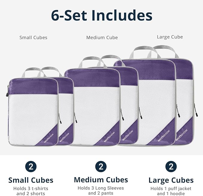 Compression Packing Cubes 6 Set, Compressible Space-Saving Packing Cubes