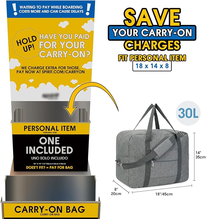 For Spirit Airlines Personal Item Bag 18x14x8 Foldable Travel Duffel Bag Tote