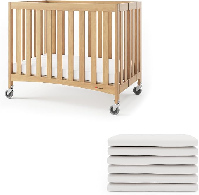 Foundations Compact Travel Sleeper Folding Hotel Crib and Sheet Bundle