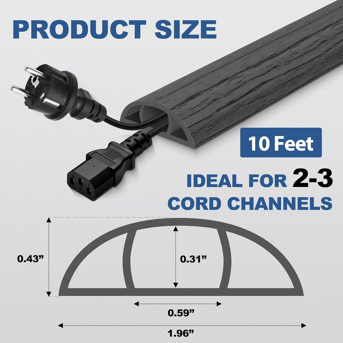 Floor Cord Cover for Wires on Floor Self Adhesive Cord Hider Floor Cable Management Wire Covers for Cords Protector Prevent Cable Trips Cord Cavity W 0.59" x H 0.31", Deep Gray Wood, 10Ft