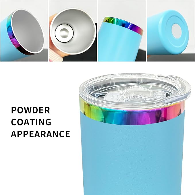20 oz Skinny Tumblers Stainless Steel Tumbler with Lid and Straw Double Wall Vacuum Insulated Coffee Mug 20oz Powder Coated Cup for Hot and Cold Drinks(Blue,4 pack)