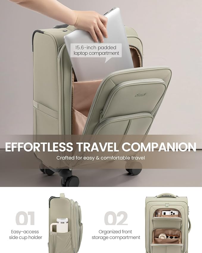 LOVEVOOK Carry On Luggage 22x14x9 Airline Approved, 22 Inch Softside Suitcases