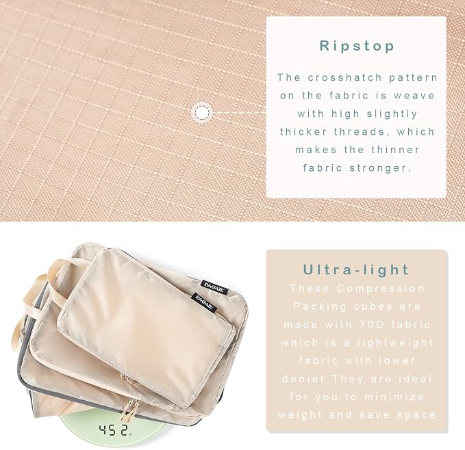 BAGAIL 6 Set Ultralight Compression Packing Cubes Packing Organizer