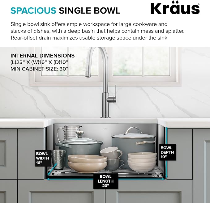Kraus KHU111-25 Standart PRO 16 Gauge Undermount Single Bowl Stainless Steel