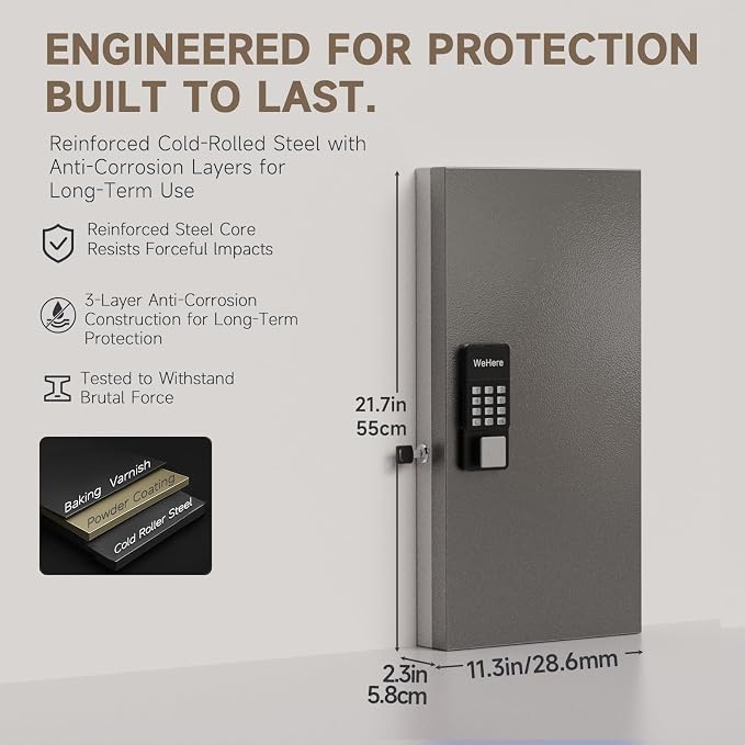 WeHere 48 Key Lock Box Wall Mount, APP Bluetooth/OTP/Wi-Fi/Fixed Code/Key Unlock