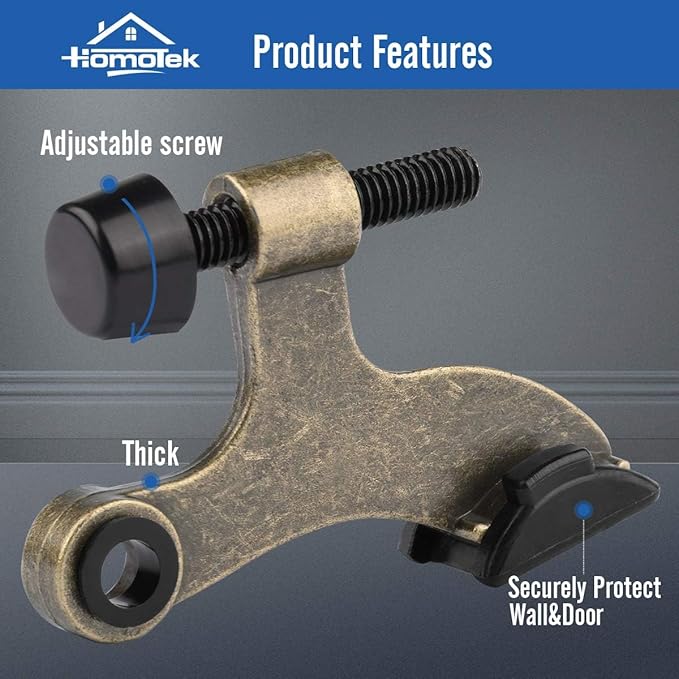 HOMOTEK 12 Pack Hinge Pin Antique Brass Door Stopper, Adjustable Deluxe Heavy