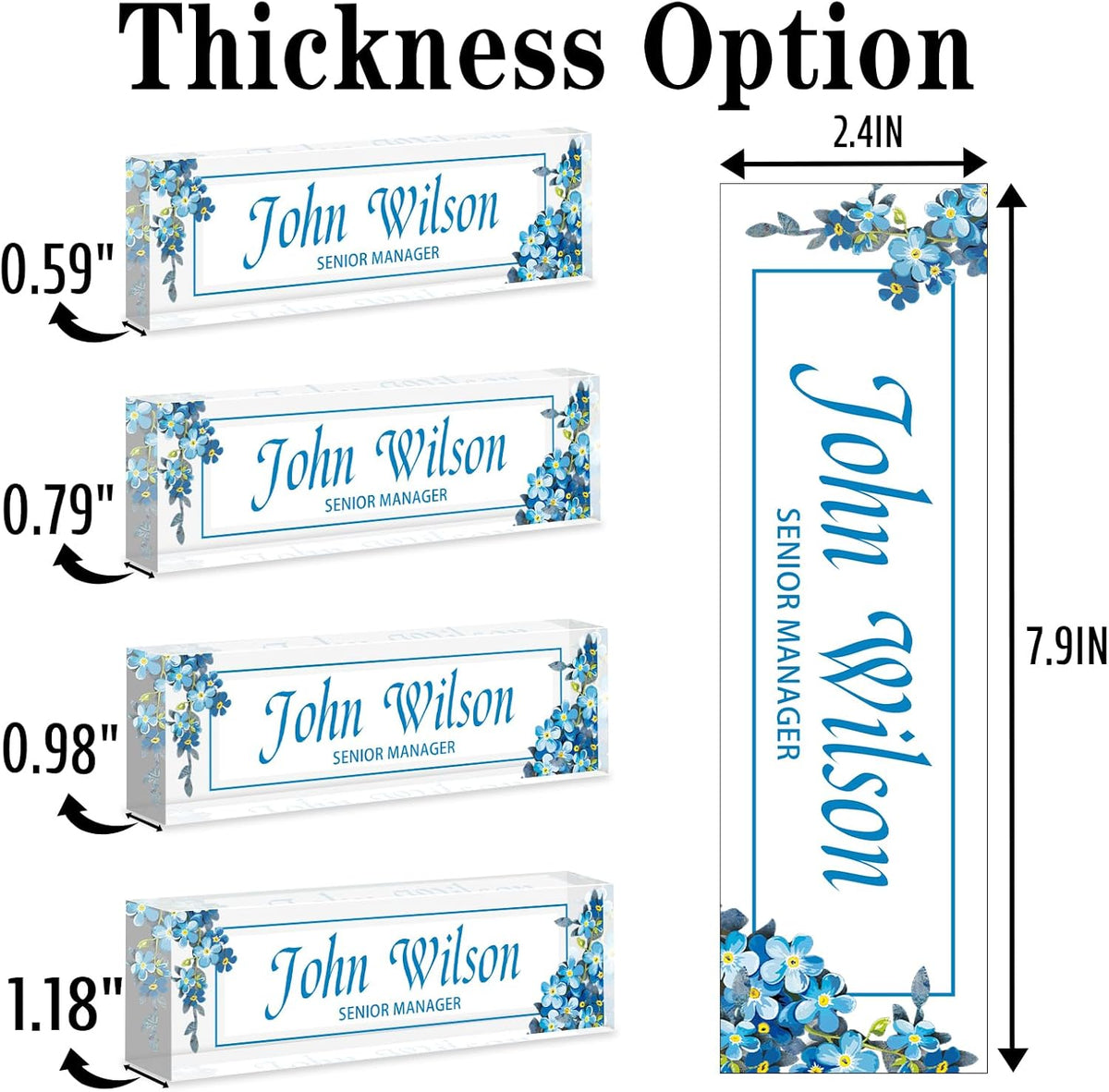 Name Plate for Desk Personalized, Acrylic Desk Decorations, Employee Appreciation Gifts, Custom Office Gifts for Coworkers, Boss, Teacher, Nurse (Myosotis)