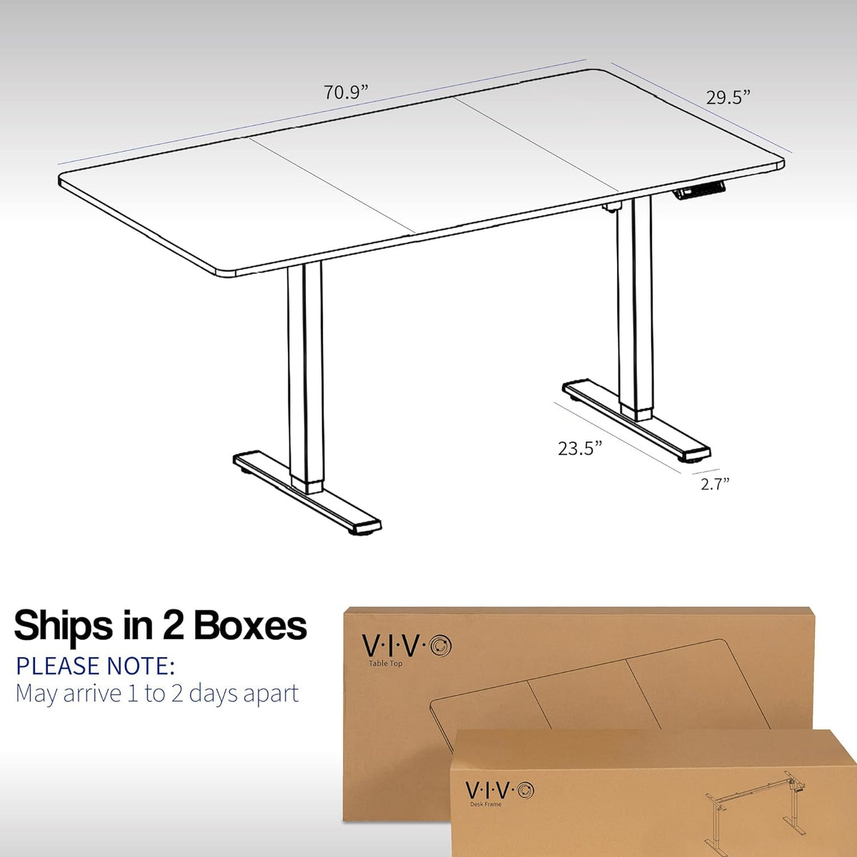 VIVO Electric 71 x 30 in Standing Desk, Memory Height Adjustment, 1B Series, Dark Gray Top Black Frame, DESK-KIT-1B7G