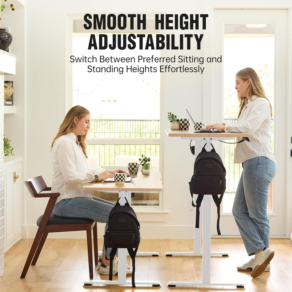 Veken 47.2 Inch Electric Standing Desk, Height Adjustable Sit Stand Up, Wood Desktop, Work Home Office Computer PC Desks, Gaming Writing Study Bedroom Rising Table, Nature