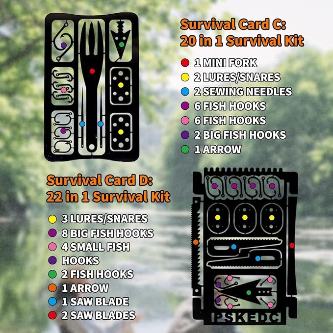 PSKOOK 12 Pcs Survival Multitool Card Emergency Camping Tool EDC Kit in Your