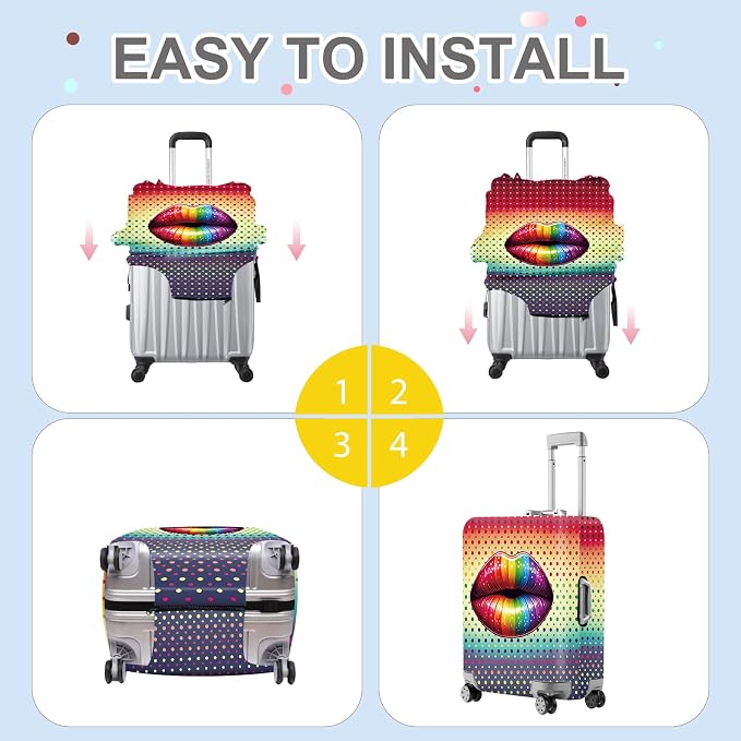ANNA QUEEN Pop Art Rainbow Lips Luggage Cover, Colorful Suitcase Protector