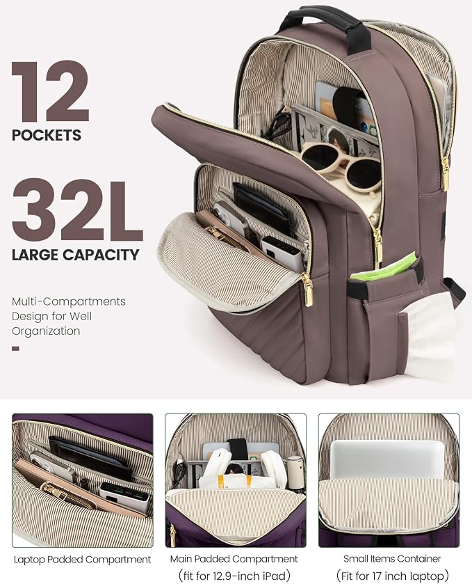 LOVEVOOK Laptop Backpack for Women, Large Capacity Travel Computer Work Bag
