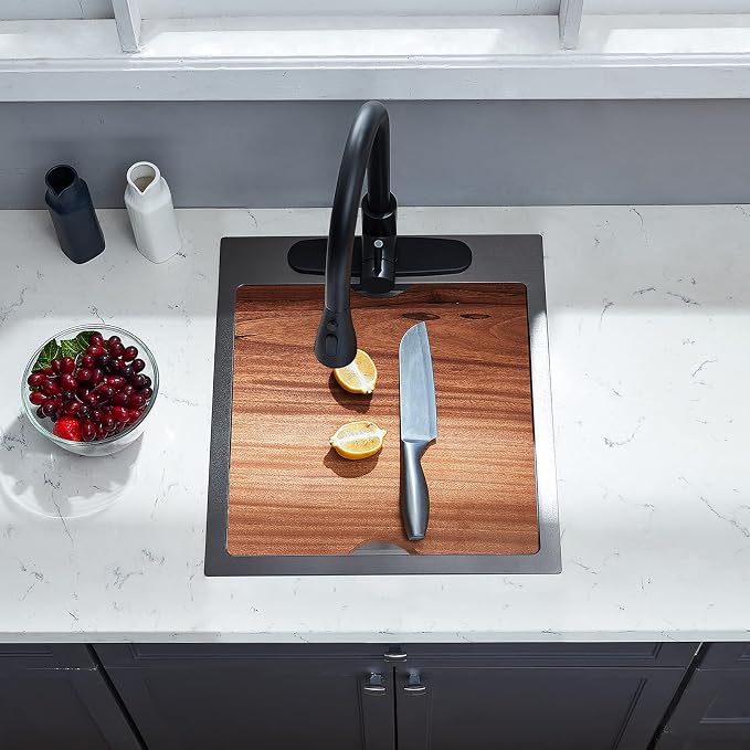 Kitchen Sink, 17 x 19 Inch Drop in Bar Sink Gunmetal Black Stainless Steel