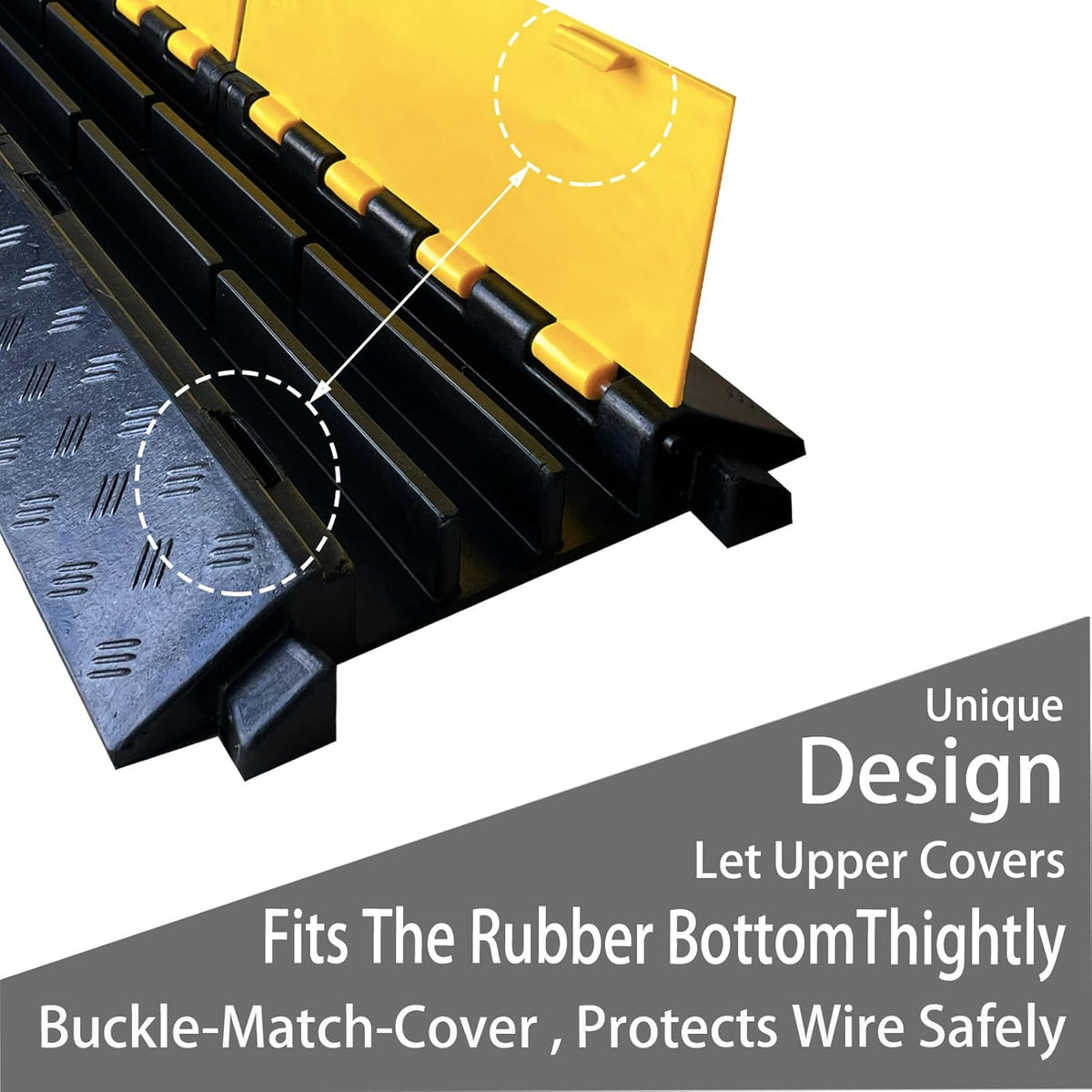 Foldable 3 Channel Rubber Cable Protector, 22000Lbs Load Capacity Wire Hose Pipe Hider Protective Ramp, Driveway Traffic Speed Bump for Asphalt Concrete Gravel Driveway Indoor Outdoor (1PACK)