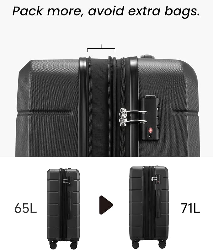 24 Inch Luggage with Spinner Wheels, Expandable Hardside Medium Checked Suitcase