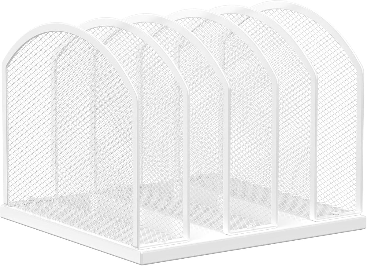 5-Section Vertical Desktop Organizer, 5-Section Mesh File Folder Stand Sorter for Office Home Classroom Organization (1, White)