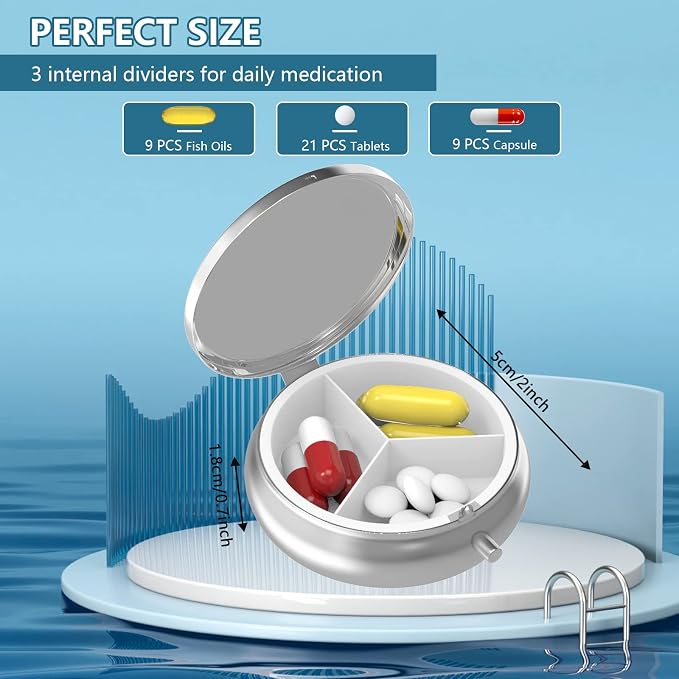 Pill Box 3 Compartment Medicine Pill Case, Portable