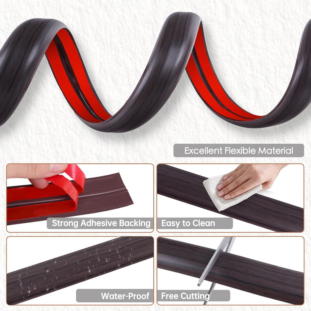 Floor Cord Cover for Wires on Floor Self Adhesive Cord Hider Floor Cable Management Wire Covers for Cords Protector Prevent Cable Trips Cord Cavity W 0.59" x H 0.31", Black Walnut, 3.3Ft
