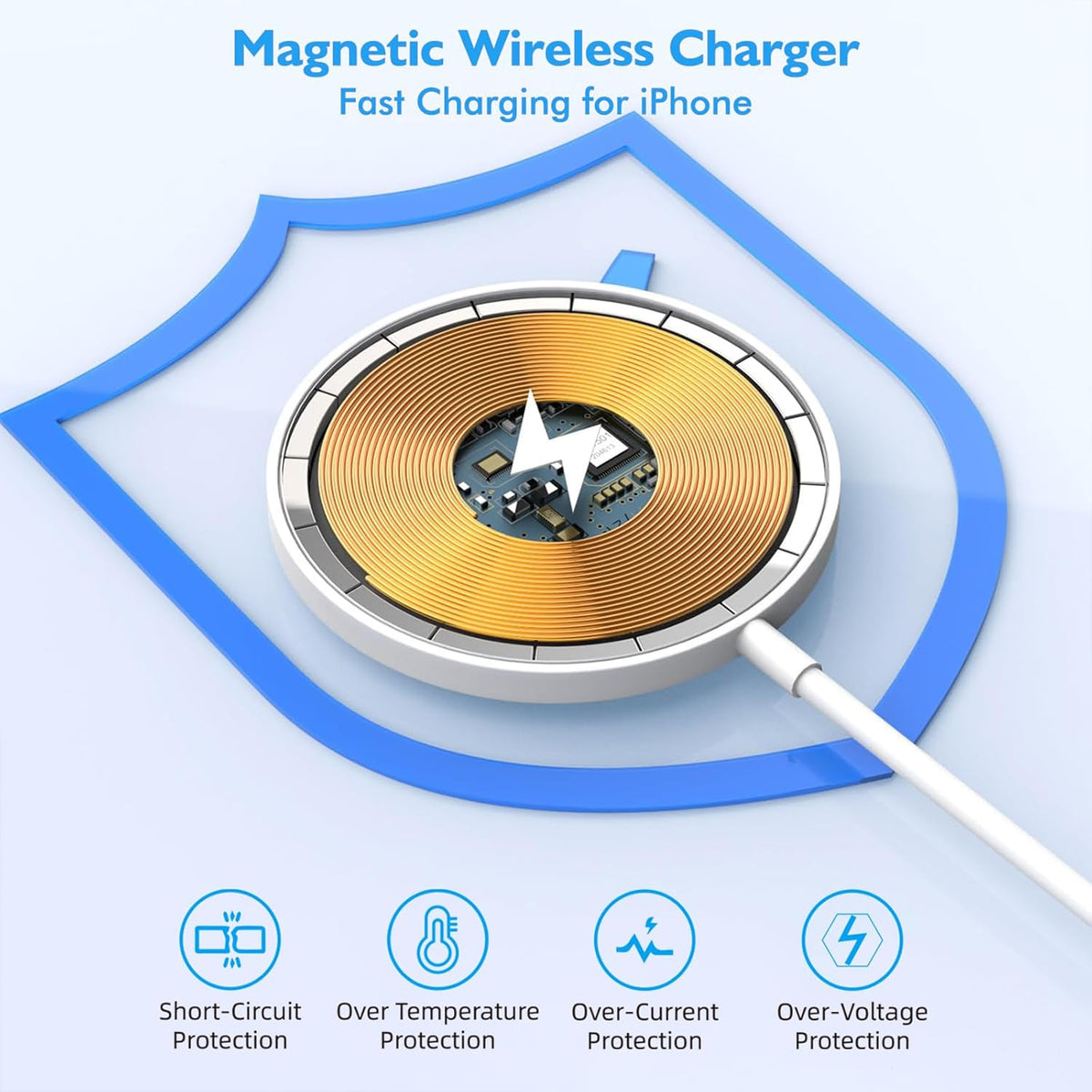 Magnetic Wireless Charger for iPhone 16 Pro Max/16 Pro/15/14/13/12/Plus/AirPods 3/2/Pro 2, 6FT Magnet Charge for Apple Mag-Safe Charger Fast Wireless Charging Pad with USB C Charging Block, 1Pack