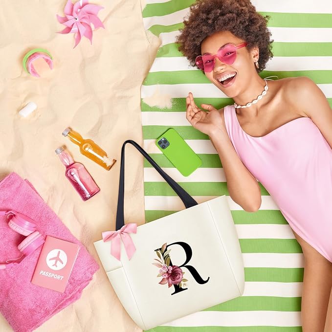 Vavabox Tote Bag, A-Z Initial Monogrammed Waterproof Tote Bag, Bridesmaid Gifts