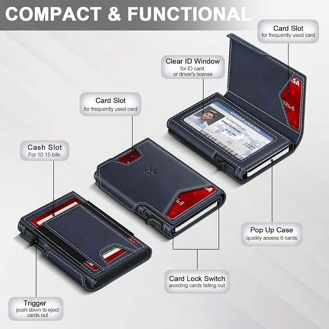 Wallet for Men Wallet with Slim Pop Up Card Holder 9-13 Cards, Bifold