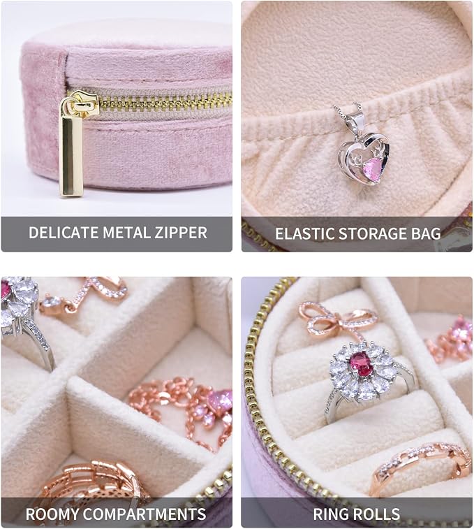 TAIMY Travel Jewelry Organizer, Small Round Velvet Travel Jewelry Case
