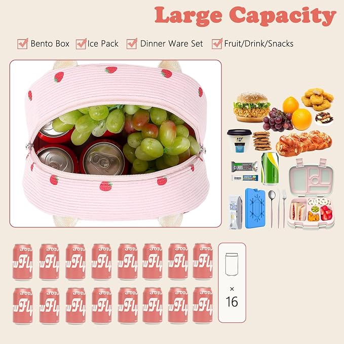 FlowFly Insulated Lunch Bag for Women – Corduroy Lunch Tote Box, Cute Cooler