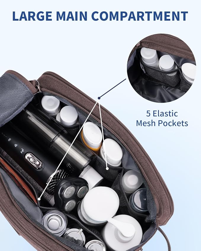 WANDF Toiletry Bag for Men Travel Toiletry Organizer Canvas and Leather Dopp