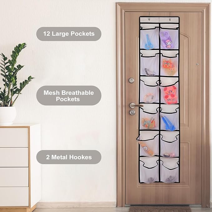 12 Large Pockets Over The Door Hanging Shoe Organizer