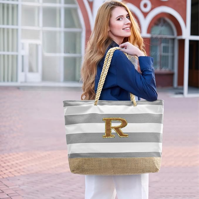 Becokan Beach Bag Initial Beach Tote