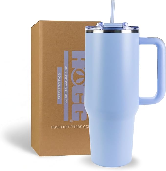 Hogg Big Swig 40 oz Tumbler with Handle and Straw - Coastal Breeze, 40oz Insulated Stainless Steel, Water Tumbler with Straw, Water Cup with Handle, Versatile Leak Proof Lid