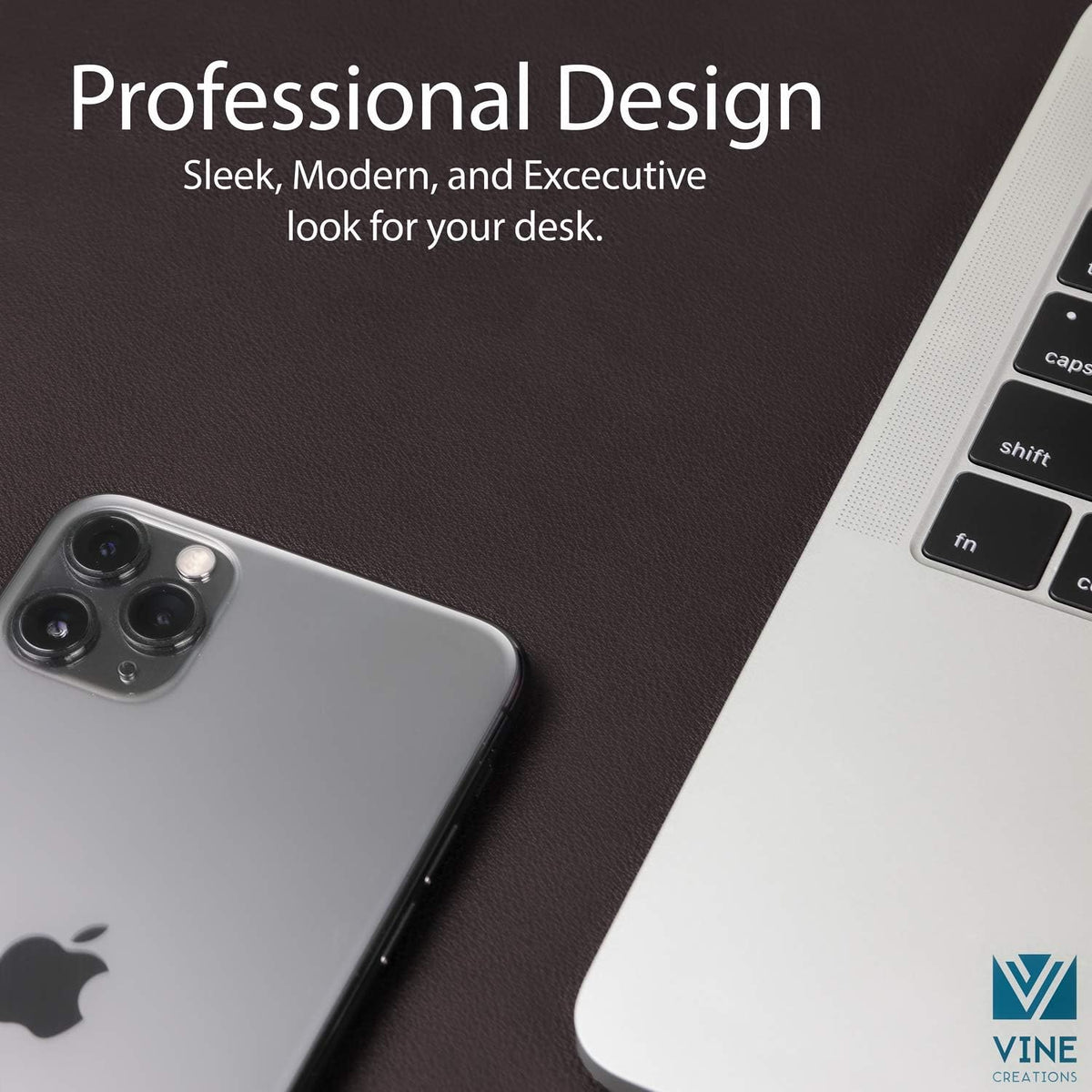 Vine Creations Leather Desk Mat Large 36" x 20", Desk Protector Mat, PU Leather Desk Pad, Large Mouse Pad, Desk Blotter, Desk Pads on Top of Desks, Desk Matt for Desktop, Office Desk Mat (Dark Brown)
