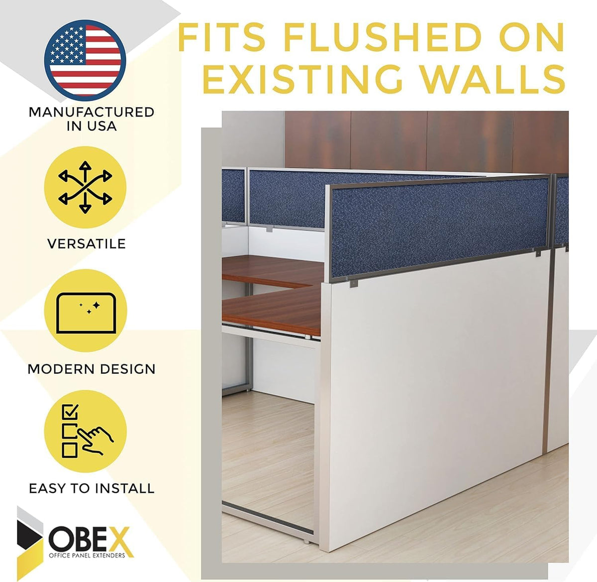 OBEX Acoustical Cubicle Privacy Screen Extender Desk Panel & Office Divider, Add Separation & Block Noise, 18" x 66", Overcast